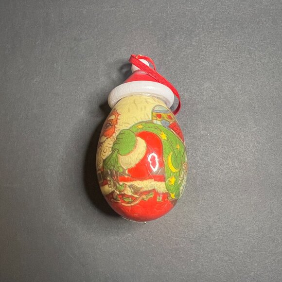 Vintage 1991 Retro TWN Santa Claus w Presents Egg Shaped Christmas Ornament 3.5" - Picture 3 of 5